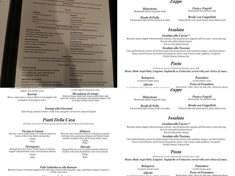 Giovanni's Ristorante Menu
