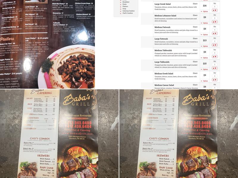 Baba's Grill Menu