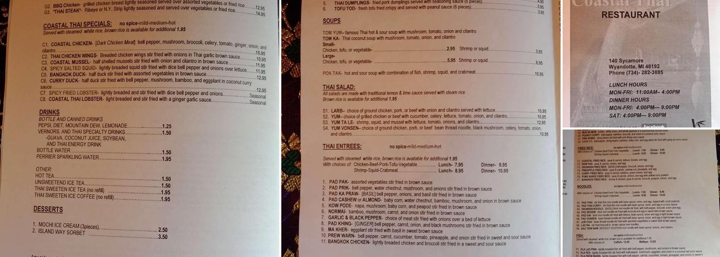 Coastal Thai Menu