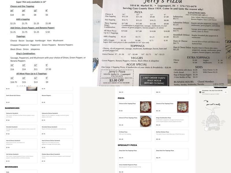 Jerry's Pizzeria Menu