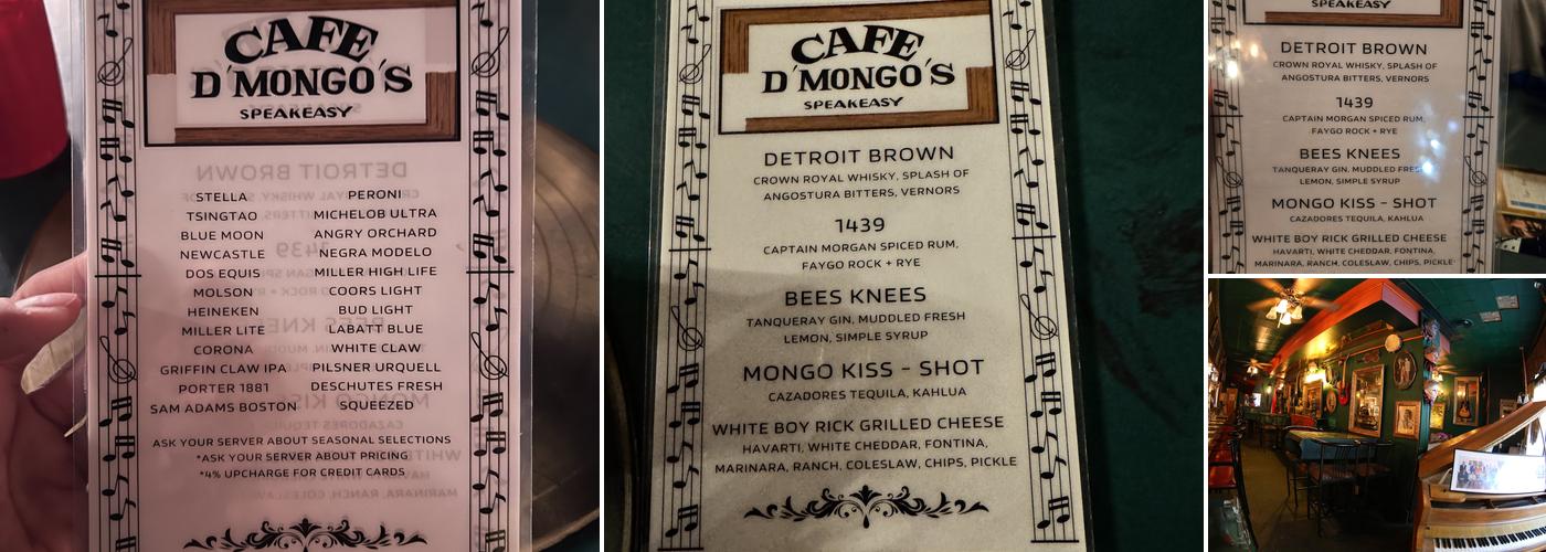 Cafe D'Mongos Speakeasy Menu