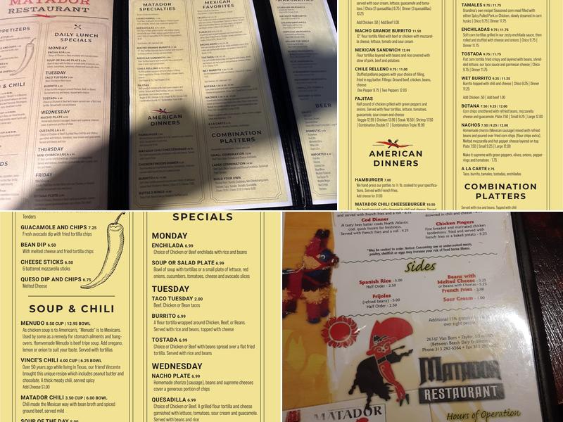 Matador Restaurant Menu