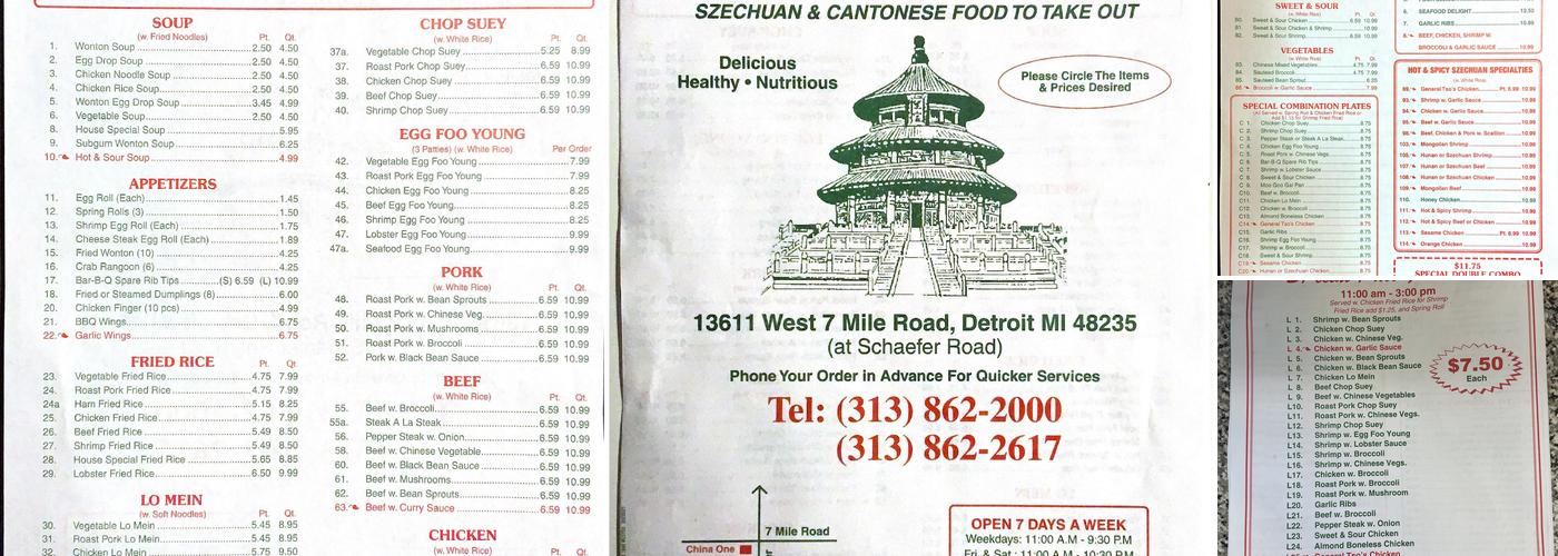 China One Menu