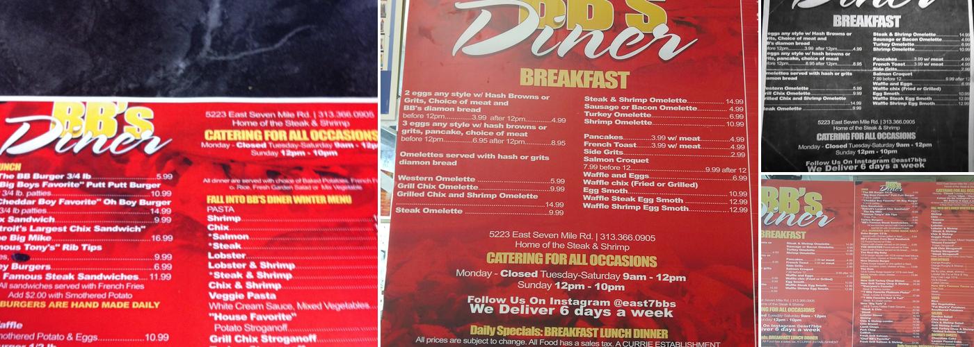 BB's Diner Menu