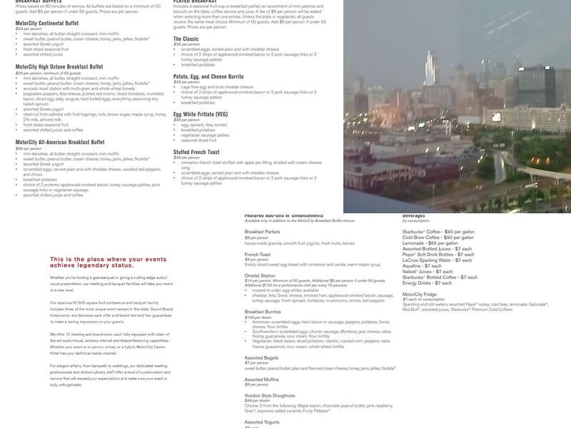 Iridescence - Event Space at MotorCity Casino Hotel Menu