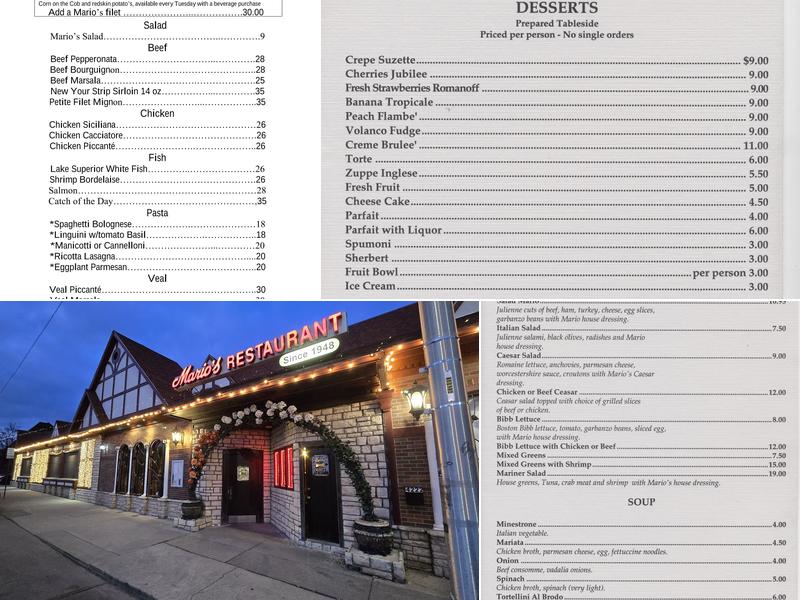 Mario's Restaurant Menu