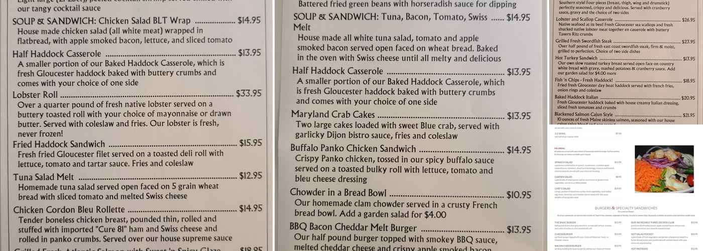 Weathervane Tavern Menu