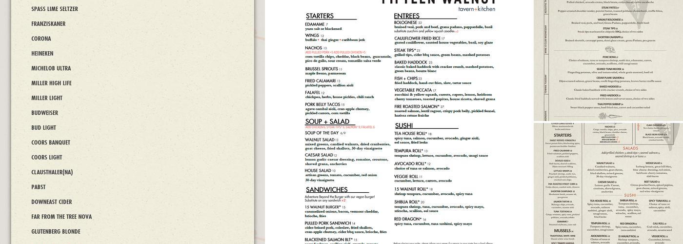 15 Walnut Tavern Menu