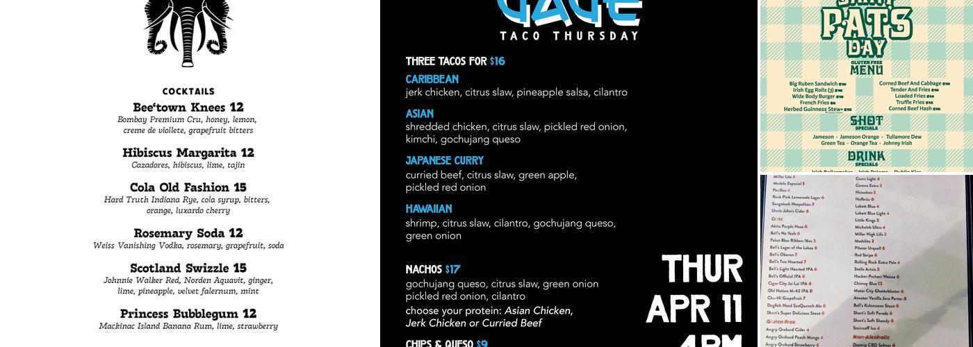 The Elephant Room Menu