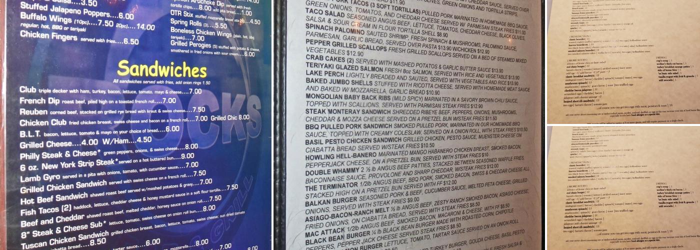 On the Rocks Bar & Grill Menu