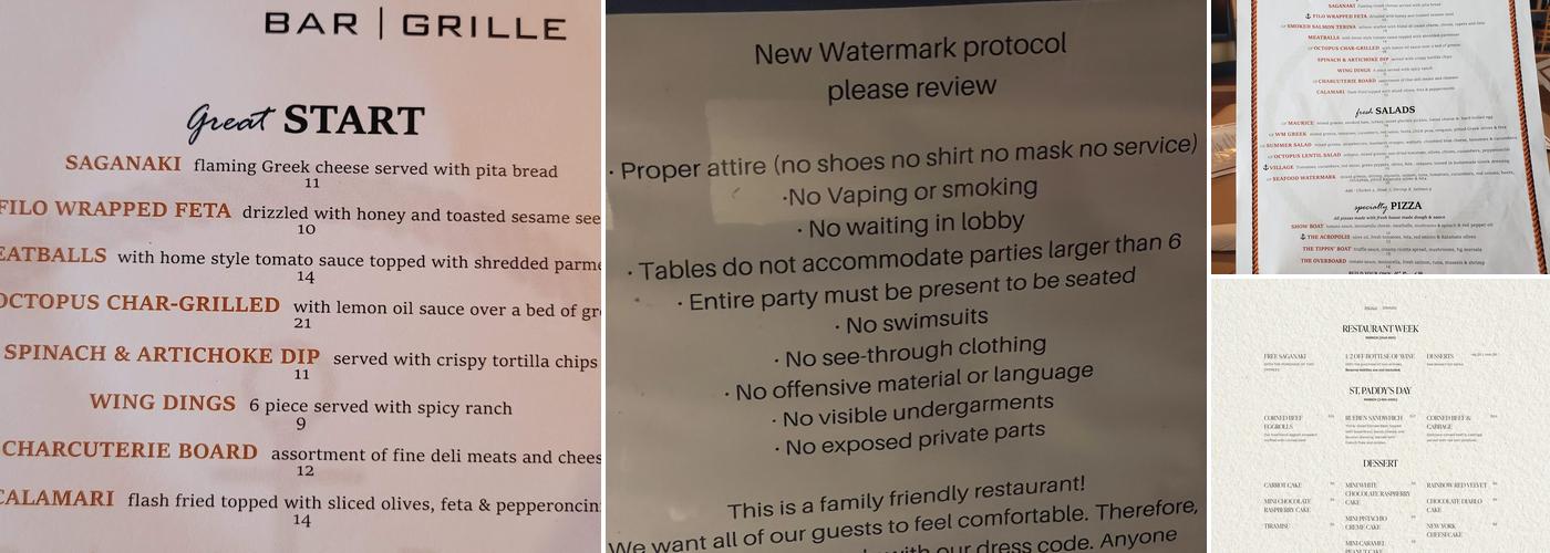 WaterMark Bar and Grille Menu