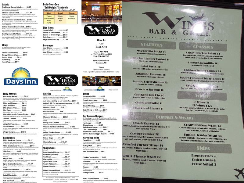 Wings Bar & Grill Menu