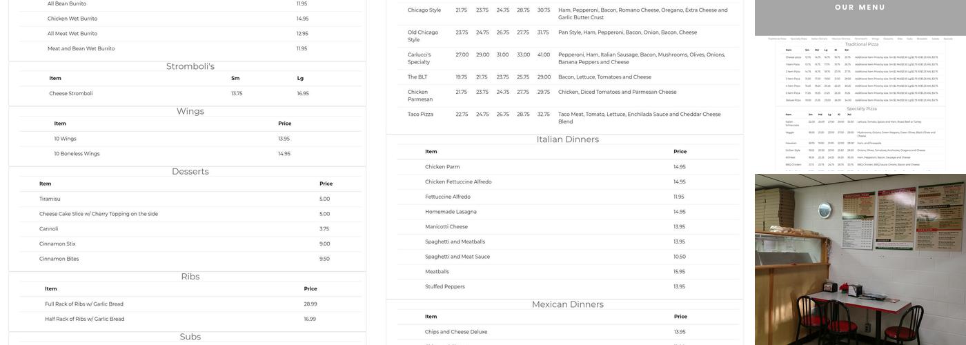 Carlucci's Pizza Menu