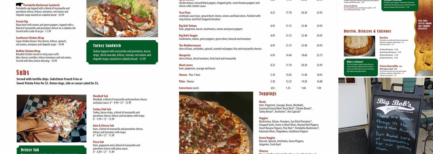 Big Bob's Pizza Menu