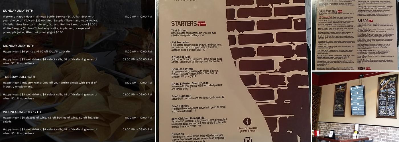 Brick and Porter Menu