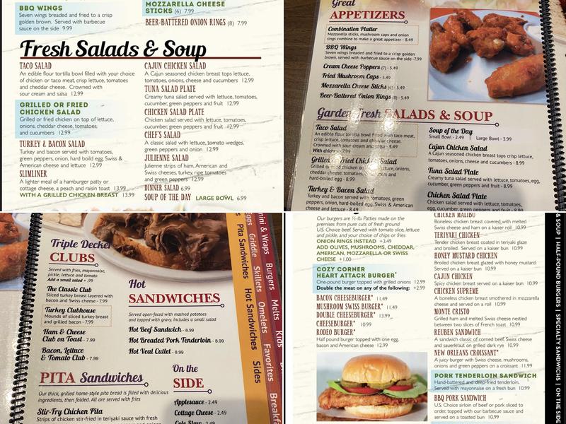 Cozy Corner Menu
