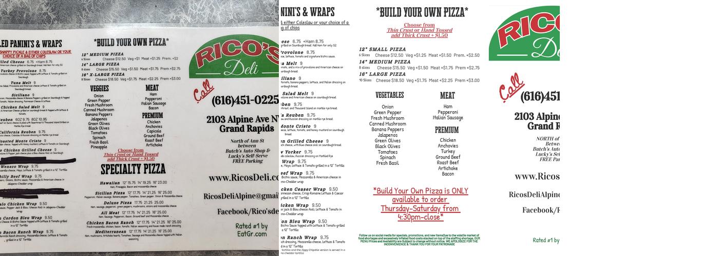 Rico's Deli Menu