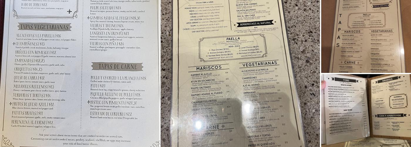 San Chez A Tapas Bistro Menu