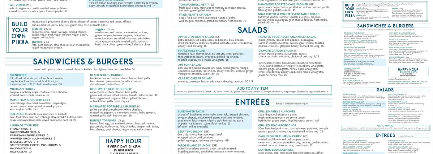 Blue Water Menu