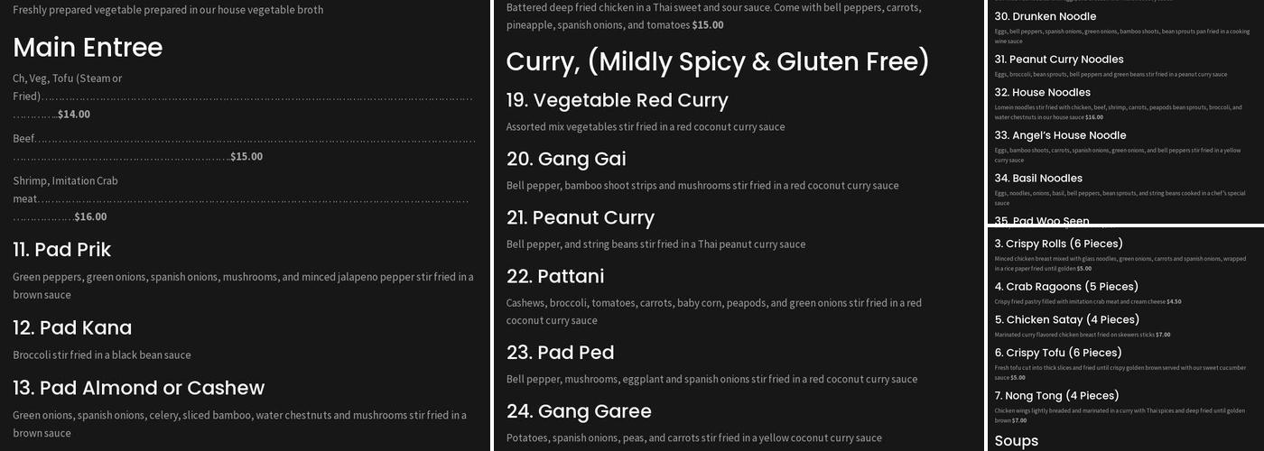 Angel's Thai Cafe Menu