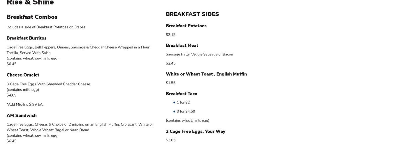 Quiet Cafe Menu