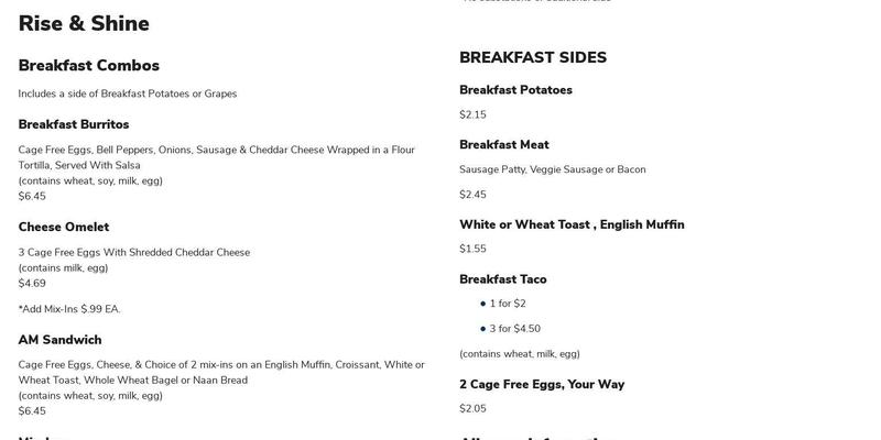 Quiet Cafe Menu