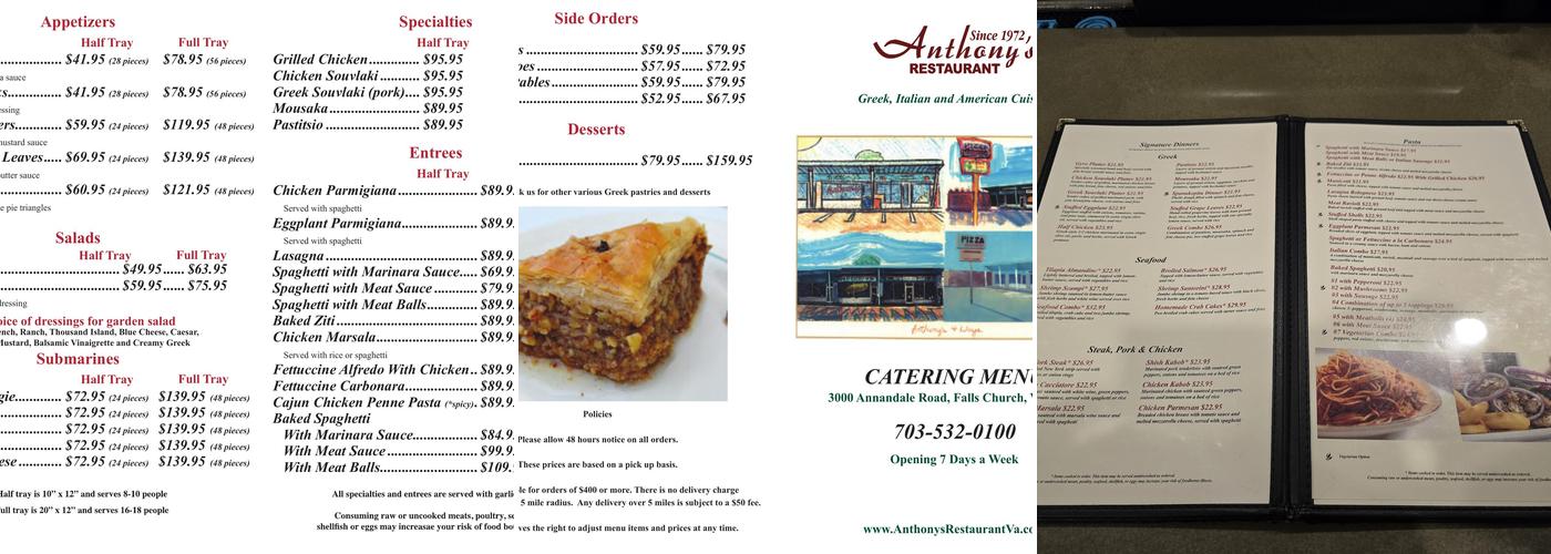 Anthony's Restaurant Menu