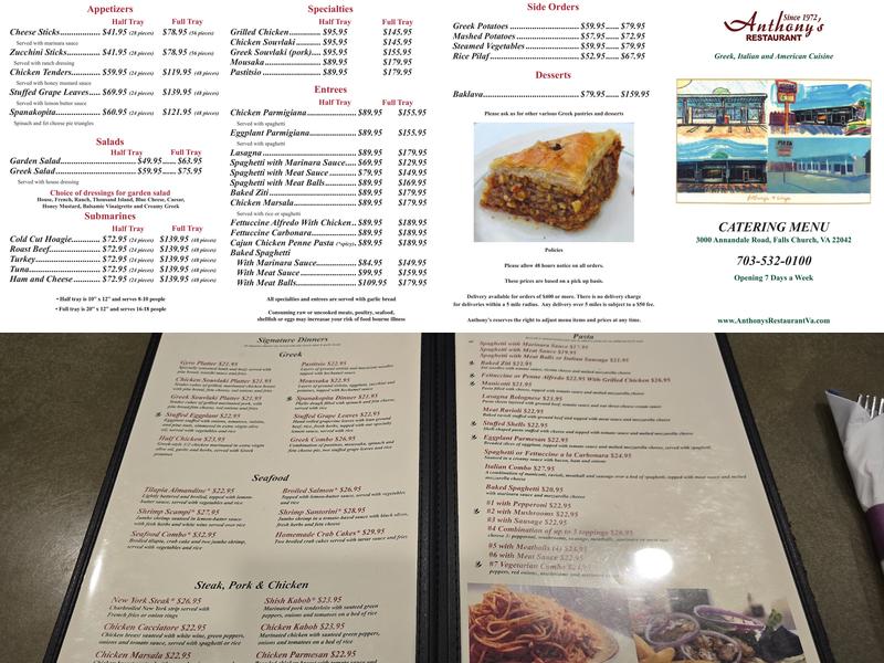 Anthony's Restaurant Menu