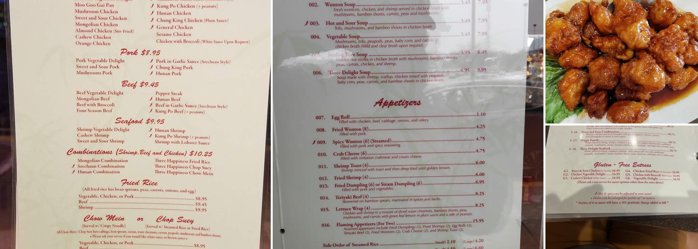 Three Happiness Restaurant Menu