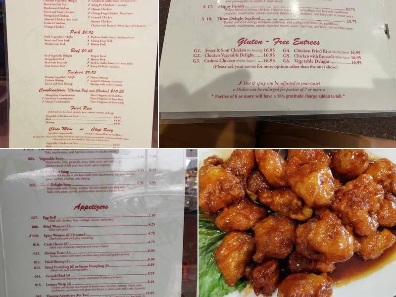 Three Happiness Restaurant Menu
