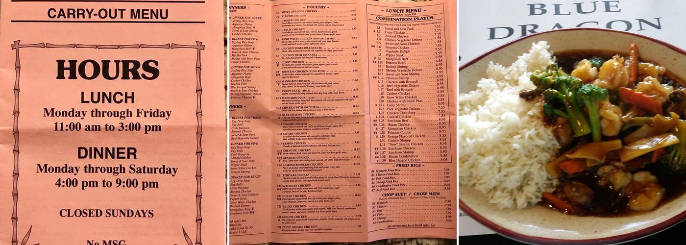 Blue Dragon Restaurant Menu