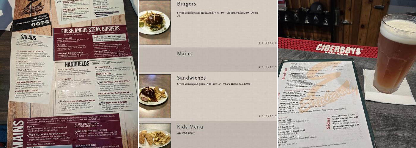 Embassy Bar & Grill Menu