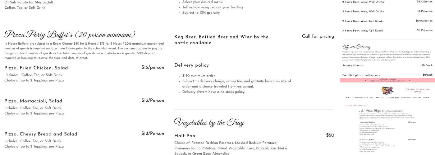 Firenze Restaurant & Pizzeria Menu