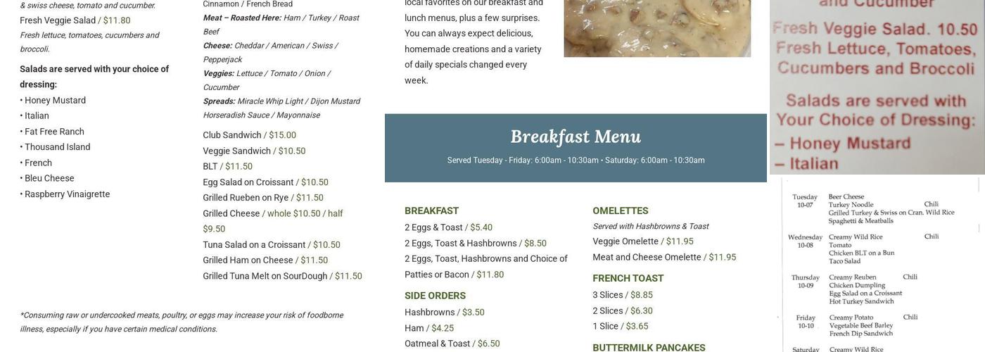 Raphael's Bakery Menu