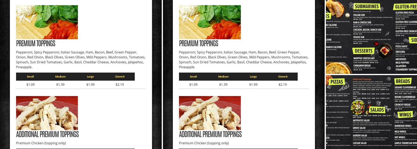 Cloverleaf Pizza Menu