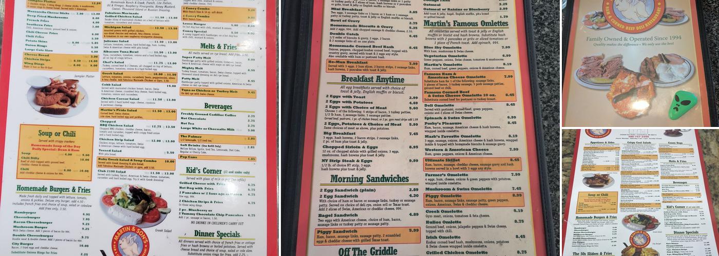 Martin's Ham & Cornbeef Menu