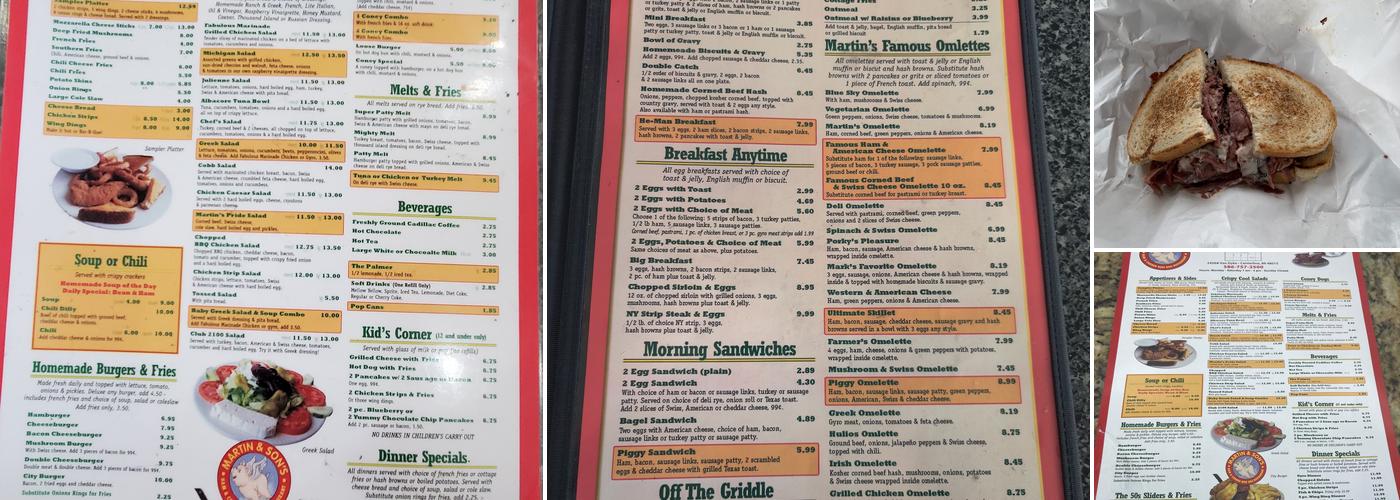 Martin's Ham & Cornbeef Menu