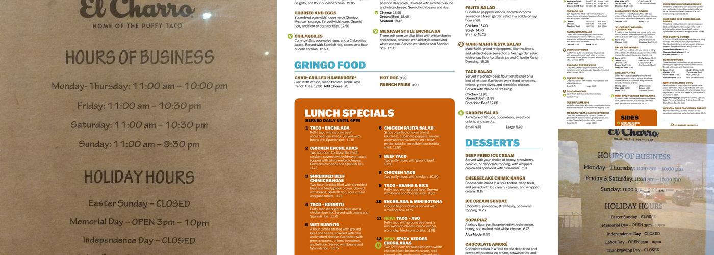 El Charro of Fraser Menu