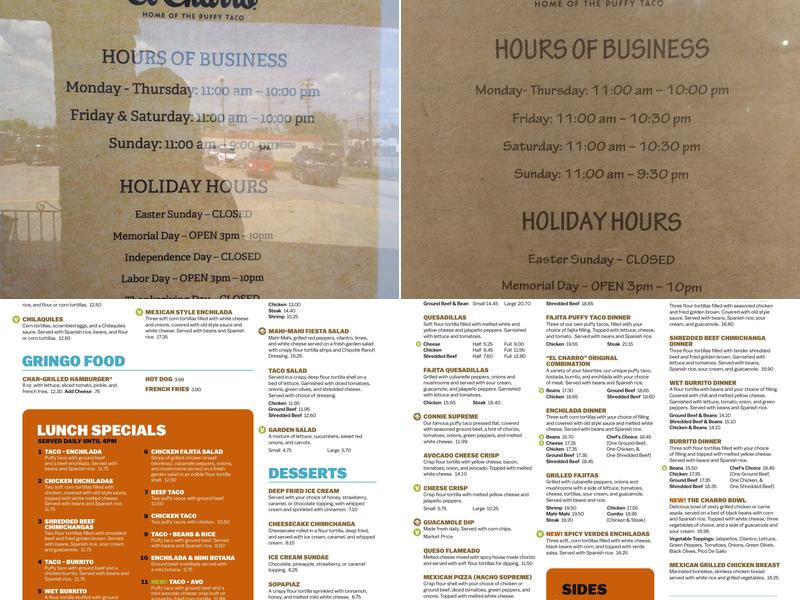 El Charro of Fraser Menu