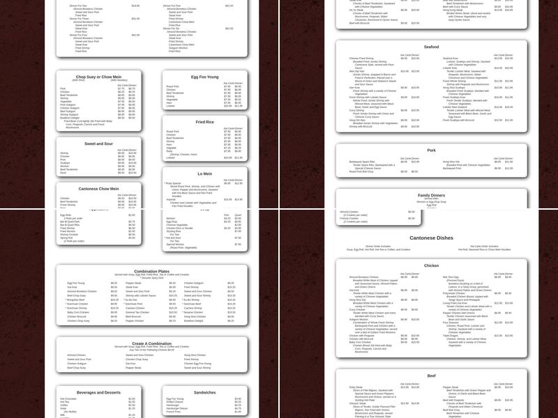 Ruby Chinese Restaurant Menu