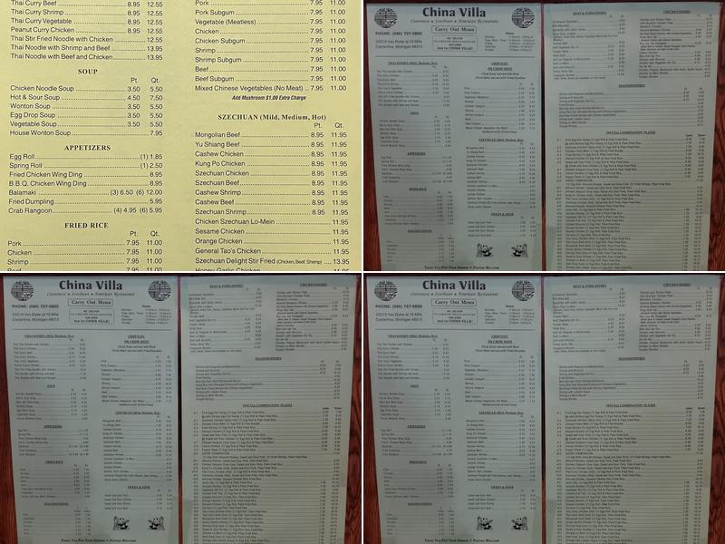 China Villa Menu