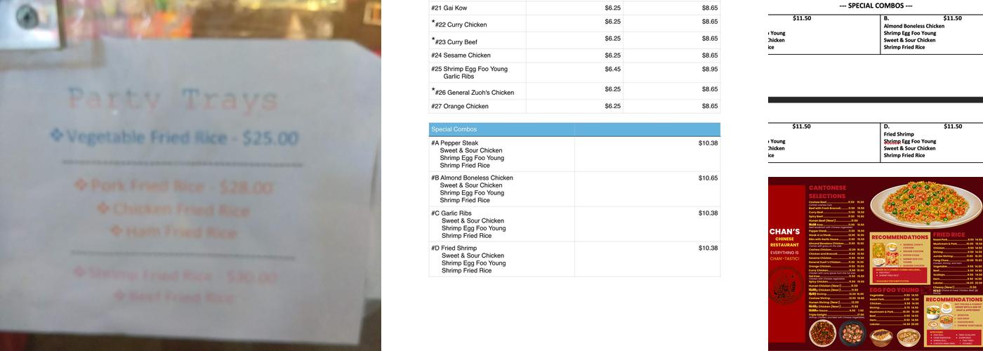 Chan's Chinese Restaurant Menu