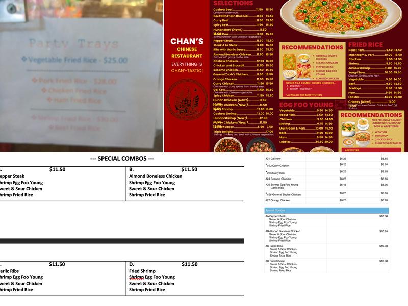 Chan's Chinese Restaurant Menu