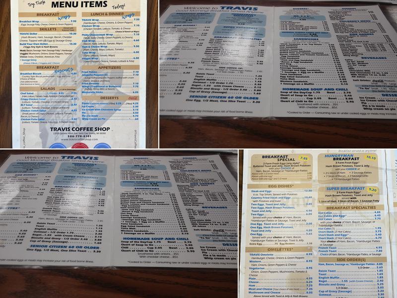 Travis Coffee Shop Menu