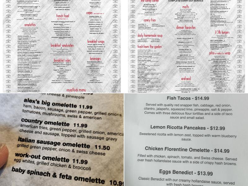 Alex's Royal Grill Menu