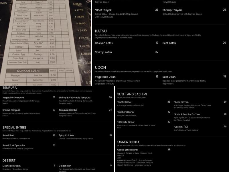Osaka Japanese Steakhouse Menu