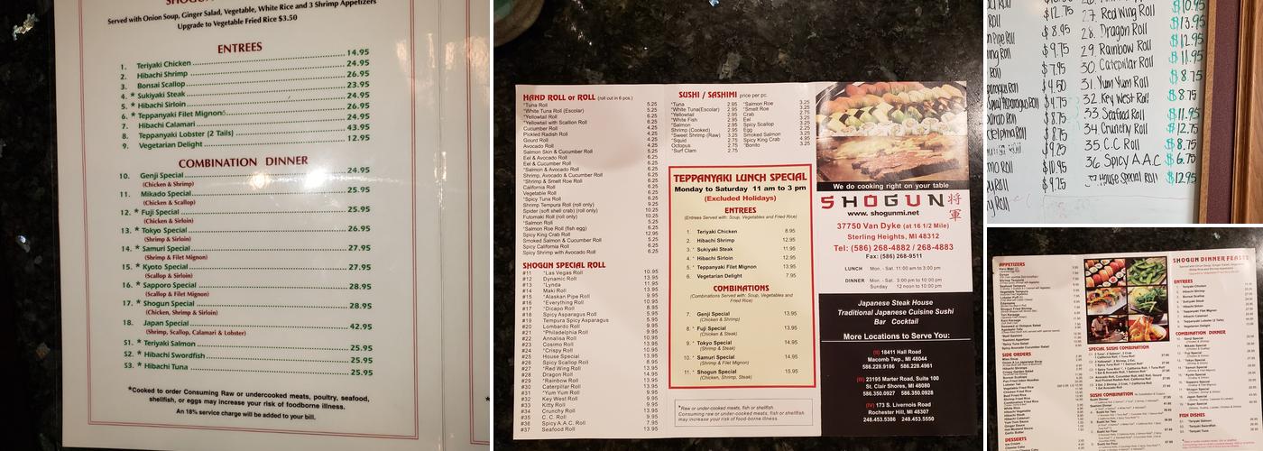 Shogun Menu