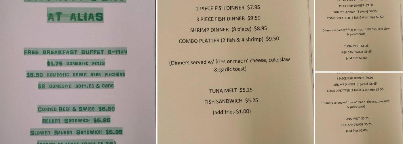 Alias Bar & Grill Menu