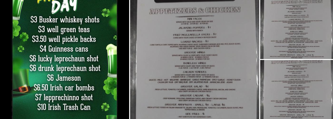 Shooter's Bar & Grill Menu