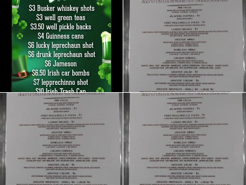 Shooter's Bar & Grill Menu